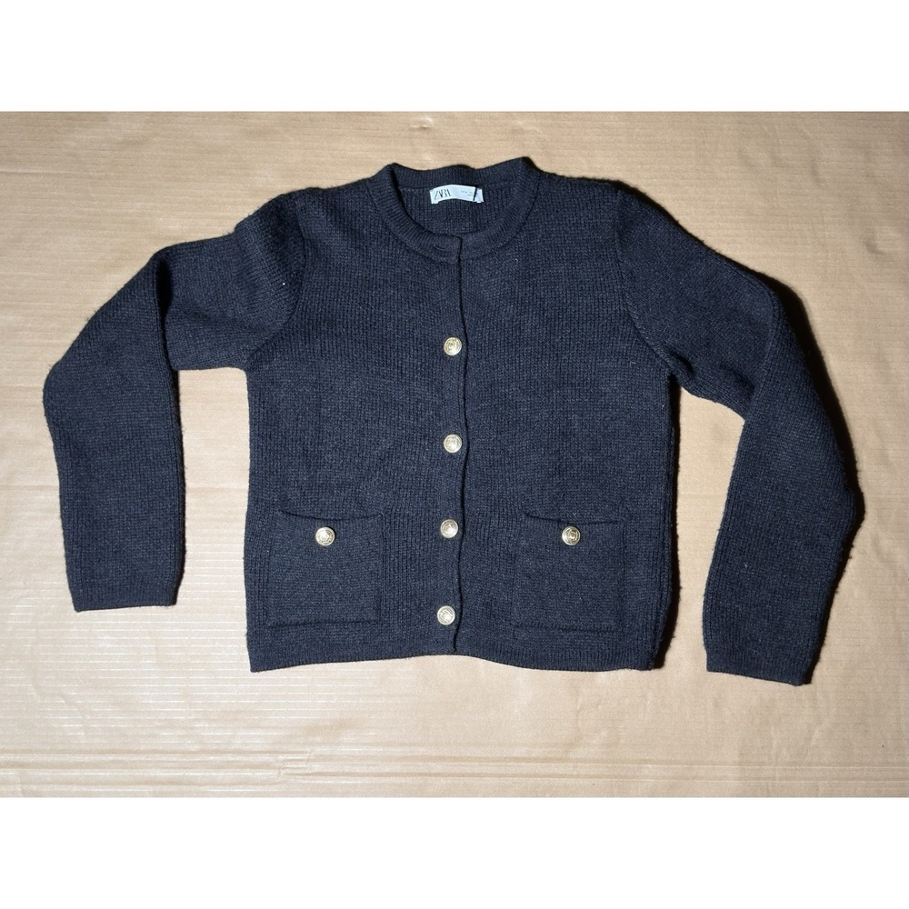 ZARA Sweater GOLD BUTTON Cardigan JACKET GRAY Size M